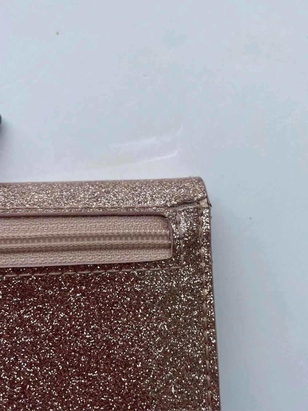 Kate Spade Mavis Street Seranade Bifold Wallet Rose Gold Glitter Cards Cash Coin